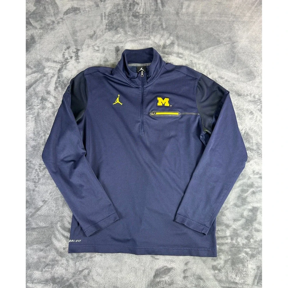 Y2K Jordan Michigan Wolverines Quarter Zip Pullover Navy Blue Men's M Dri Fit‎